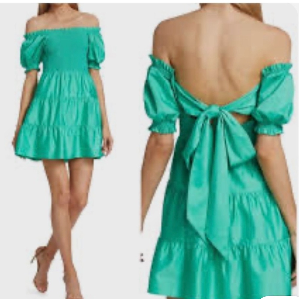 New Alice + Olivia Elizabeth Jade Green Tiered Mini Dress Size 12